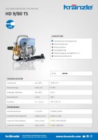 Kränzle HD 9/80 TS, 230V, 1.6 KW, max. 80bar, 9 l/min, 10m Schlauch, Stecksystem D12, Schmutzkiller, Flachstrahldüse