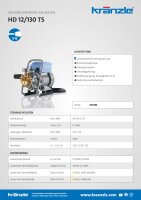 Kränzle HD 12/130 TS, 230V, 2.9 KW, max. 130bar, 11 l/min, 10m Schlauch, Stecksystem D12, Schmutzkiller, Flachstrahldüse