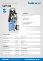 Kränzle K2175 TST, 400V, 3.3 KW, max. 160bar, 12 l/min, mit Schlauchtrommel, 15m Schlauch, Stecksystem D12, Schmutzkiller, Vario-Jet Duo