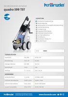 Kränzle quadro 599 TST, 230V, 3.3 KW, max. 150bar, 10 l/min, mit Schlauchtrommel, 20m Schlauch, Stecksystem D12, Schmutzkiller, Flachstrahldüse