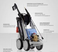 Kränzle quadro 799  TST, 400V, 5.5 KW, max. 180bar, 13 l/min, mit Schlauchtrommel, 20m Schlauch, Stecksystem D12, Schmutzkiller, Flachstrahldüse