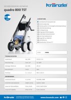 Kränzle quadro 800 TST, 400V, 7.5 KW, max. 250bar, 13.3 l/min, mit Schlauchtrommel, 20m Schlauch, Stecksystem D12, Turbokiller, Flachstrahldüse