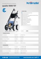 Kränzle quadro 1000 TST, 400V, 7.5 KW, max. 220bar, 16 l/min, mit Schlauchtrommel, 20m Schlauch, Stecksystem D12, Turbokiller, Flachstrahldüse