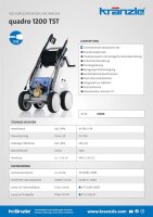 Kränzle quadro 1200 TST, 400V, 7.5 KW, max. 180bar, 19 l/min, mit Schlauchtrommel, 20m Schlauch, Stecksystem D12, Turbokiller, Flachstrahldüse