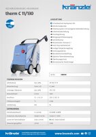 Kränzle therm C 11/130, 230V, 3.4 KW, max. 130bar, 11 l/min, 10m Schlauch, Stecksystem D12, Flachstrahldüse