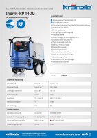 Kränzle therm-RP 1400 EH, 400V, 8 KW, max. 170bar, 23.3 l/min, 10m Schlauch, Edelstahl-Heizschlange, Stecksystem D12, Flachstrahldüse