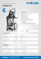 Kränzle X8/150 TST, 230V, 2.25 KW, max. 150bar, 8 l/min, mit Schlauchtrommel, 15m Schlauch, Stecksystem D12, Schmutzkiller, Flachstrahldüse