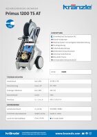 Kränzle Primus 1200 TS AT, 400V/50Hz, 180bar, Steck D12, Flachlanze, mit Automatikschlauchtrommel