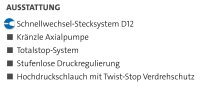Kränzle X10/140 TST, 230V, 2.95 KW, max.140bar, 10 l/min, mit Schlauchtrommel, 15m Schlauch, Stecksystem D12, Schmutzkiller, Flachstrahldüse inkl.Round Cleaner UFO 350mm Edelstahl