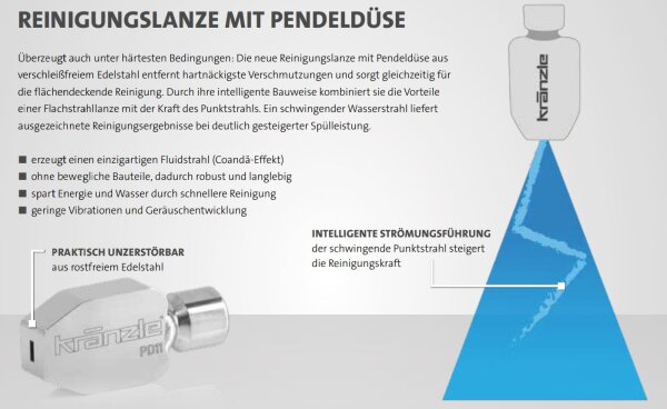 Kränzle Edelstahllanze 500mm Stecksystem D12 mit Pendeldüse PD45042
