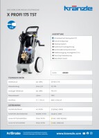 Kränzle X Profi 160 TST, 230V, 3.2KW, max. 140bar, 11 l/min, mit Schlauchtrommel, 20m Schlauch, Stecksystem D12, Schmutzkiller, Flachstrahldüse