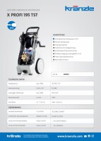 Kränzle X Profi 195 TST, 230V, 3.2KW, max. 170bar, 8 l/min, mit Schlauchtrommel, 20m Schlauch, Stecksystem D12, Schmutzkiller, Flachstrahldüse