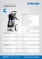 Kränzle X Profi 175 TST, 400V, 3.8KW, max. 150bar, 12 l/min, mit Schlauchtrommel, 20m Schlauch, Stecksystem D12, Schmutzkiller, Flachstrahldüse